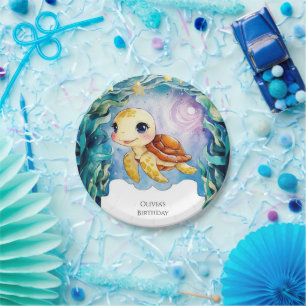 Whimsical Cute Underwater Turtle Birthday Paper Plates