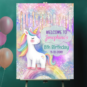 whimsical cute Unicorn drips birthday welcome sign