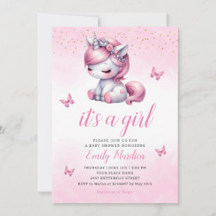 Whimsical Cute Watercolor unicorn girl baby shower Invitation