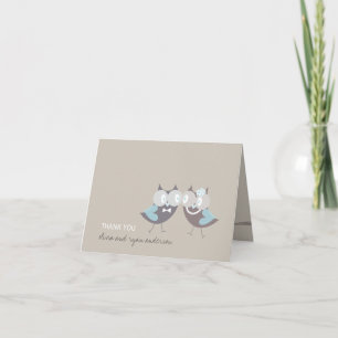 Whimsical Cute Wedding Brown Blue Owls Thank You