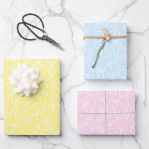 Whimsical Cute White Bows Pattern Pastel Easter Wrapping Paper Sheets