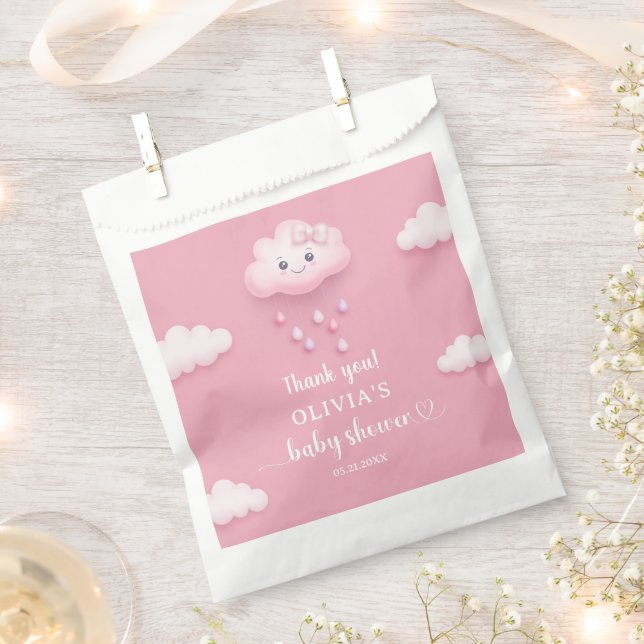 Whimsical cute white fluffy cloud nine theme pink  favor bag (Clipped)