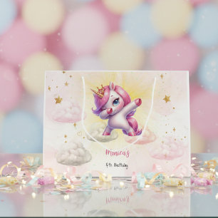 Whimsical dabbing unicorn kids birthday large gift bag