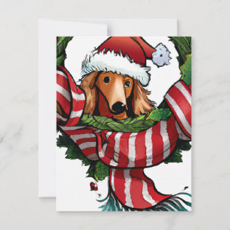 Whimsical Dachshund and Wreath Christmas Greeting Holiday Card