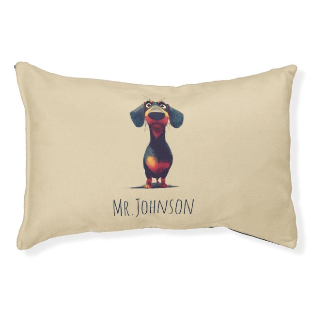  Whimsical Dachshund Character Illustration Pet Bed (Front)