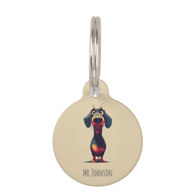 Whimsical Dachshund Character Illustration Pet ID Tag (Front)