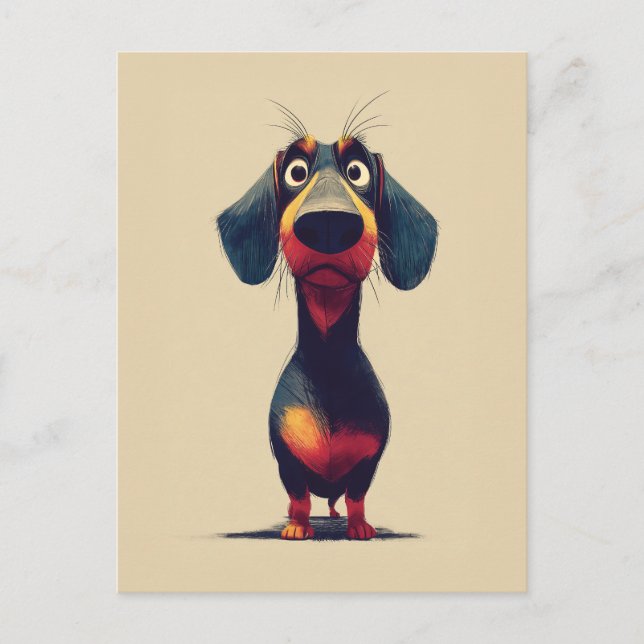  Whimsical Dachshund Character Illustration Postcard (Front)