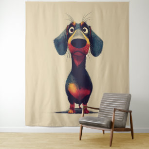 Whimsical Dachshund Character Illustration Tapestry