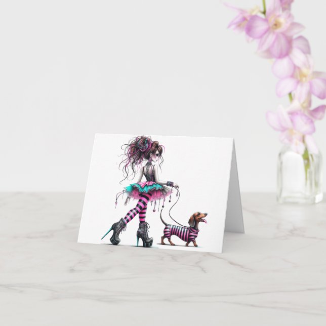 Whimsical Dachshund Gothic Style Card (Orchid)