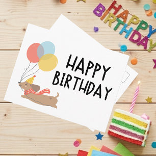 Whimsical Dachshund Happy Birthday Festive Postcard