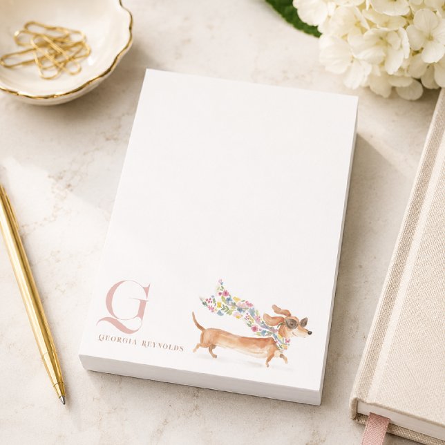 Whimsical Dachshund Monogram Personalized Post-it Notes (Creator Uploaded)