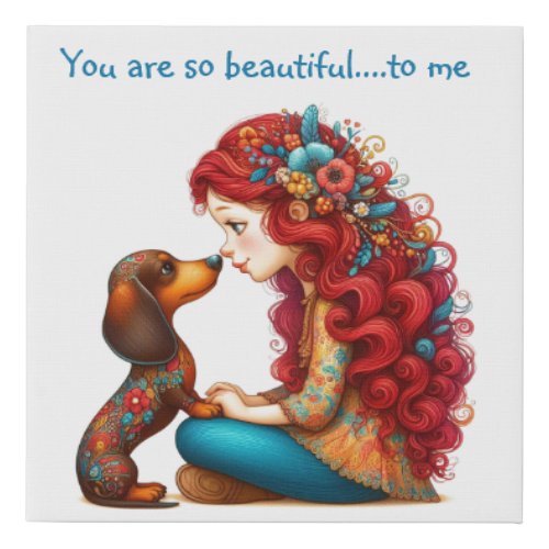 Whimsical Dachshund Puppy Love Faux Canvas Print