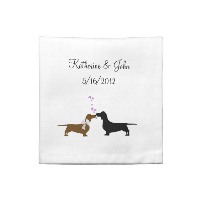 Whimsical Dachshund Wedding Cloth Napkins (Quarter Fold)