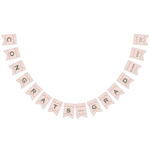 Whimsical Dainty Pink floral Graduation party Bunting Flags