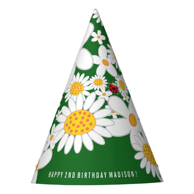 Whimsical Daisies & Ladybugs Birthday Party Hat (Front)