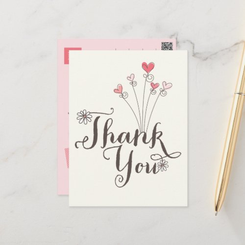 Whimsical Daisies Pink Hearts Birthday Thank You Postcard