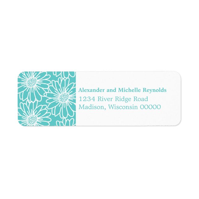 Whimsical Daisies Return Address Labels, Aqua Label (Front)