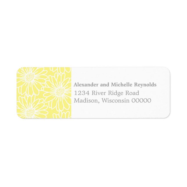 Whimsical Daisies Return Address Labels, Yellow Label (Front)