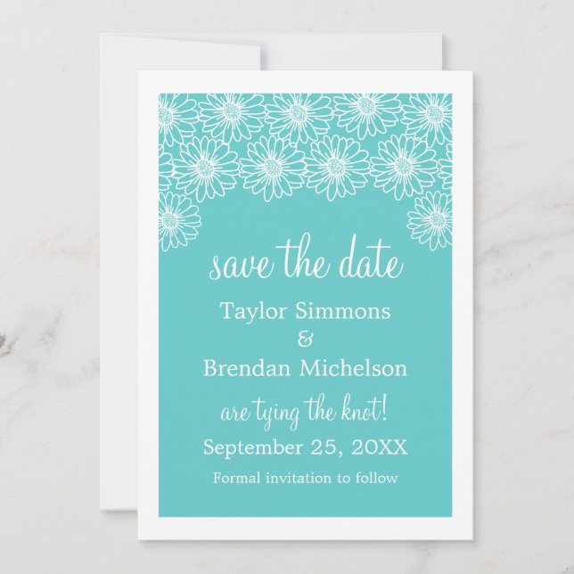 Whimsical Daisies Save the Date Invite, Aqua (Front)