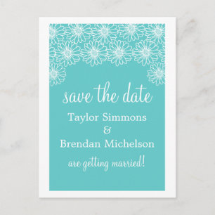 Whimsical Daisies Save the Date Postcard, Aqua Announcement Postcard