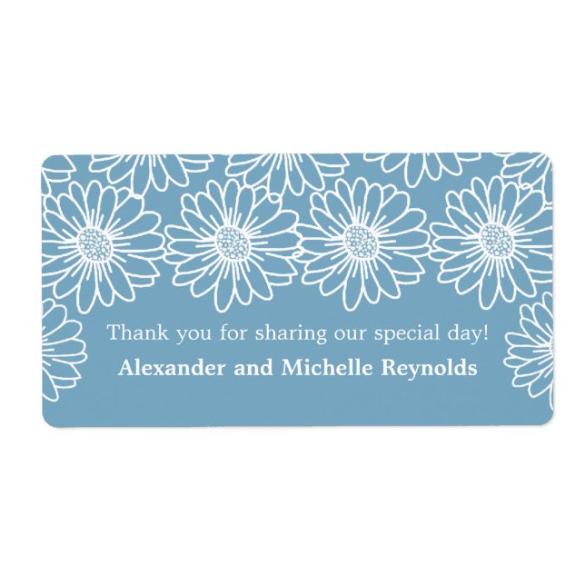 Whimsical Daisies Wedding Labels, Blue Label (Front)
