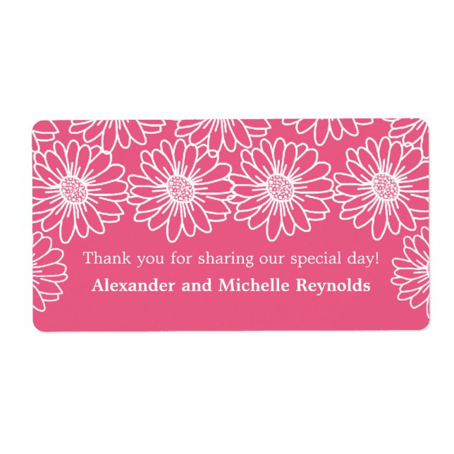 Whimsical Daisies Wedding Labels, Pink Label (Front)