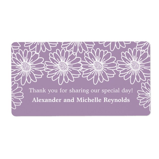 Whimsical Daisies Wedding Labels, Purple Label (Front)