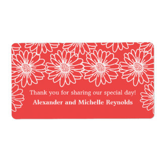 Whimsical Daisies Wedding Labels, Red Label