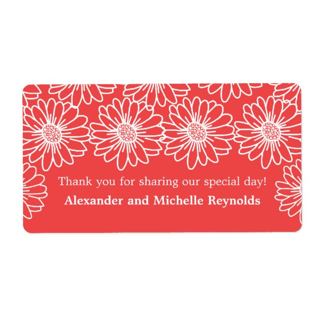 Whimsical Daisies Wedding Labels, Red Label (Front)