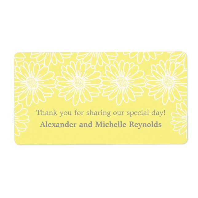 Whimsical Daisies Wedding Labels, Yellow Label (Front)