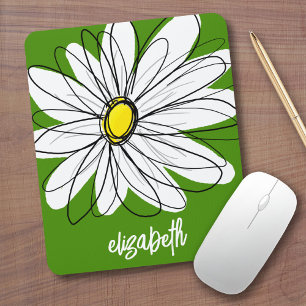 Whimsical Daisy - avocado green trendy script name Mouse Pad