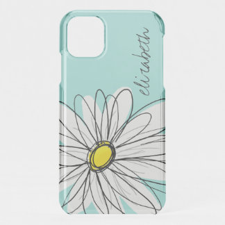 Whimsical Daisy Black Script Name Hint of Aqua iPhone 11 Case