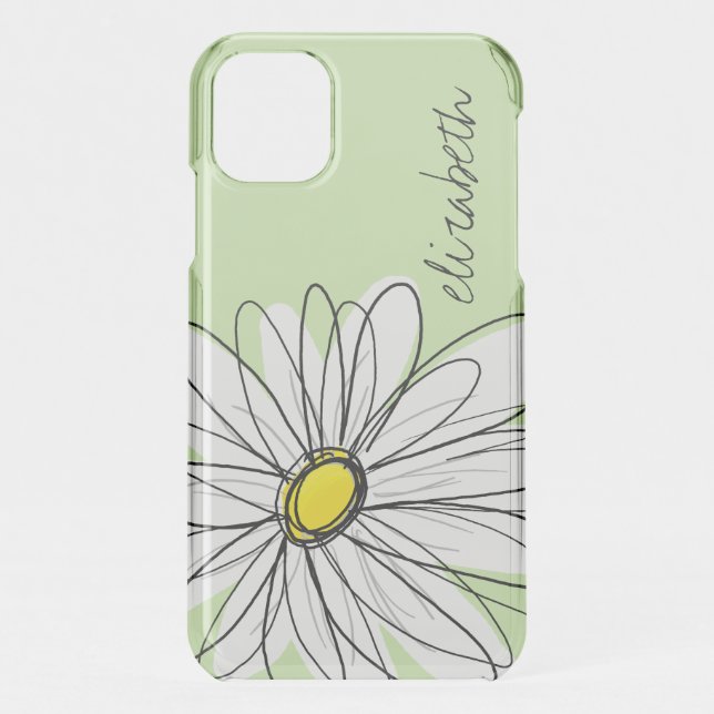 Whimsical Daisy Black Script Name Hint of Lime Uncommon iPhone Case (Back)