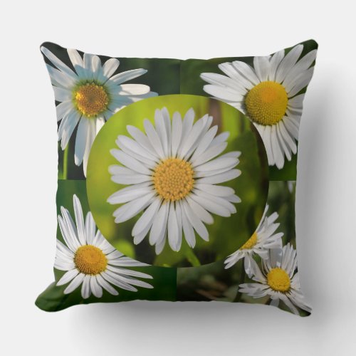 Whimsical Daisy Blossom Summer Floral Collage Throw Pillow