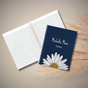 Whimsical Daisy Botanical Boho Navy Blue Notebook