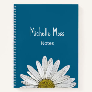 Whimsical Daisy Botanical Boho Simple Blue Notebook