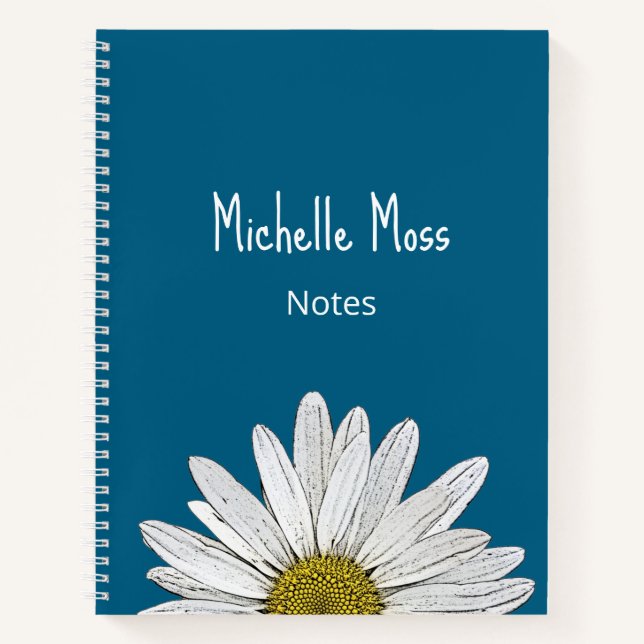 Whimsical Daisy Botanical Boho Simple Blue Notebook (Front)