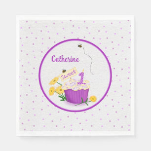 Whimsical Daisy Cupcake 1st Birthday Napkins