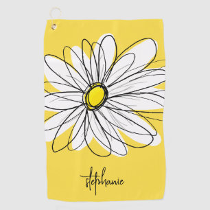 Whimsical Daisy Custom Text and can edit color Golf Towel