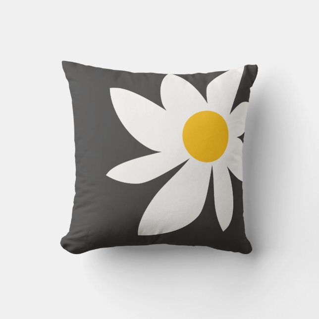 whimsical daisy design bold gray and white throw pillow (Front)