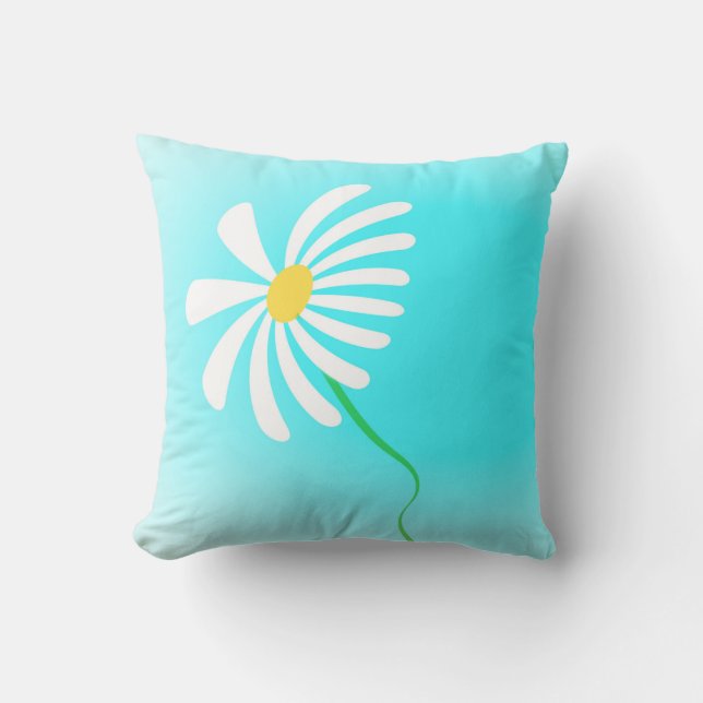 whimsical daisy design turquoise and white throw pillow (Front)