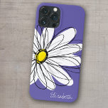 Whimsical Daisy Floral Illustration yellow purple iPhone 13 Pro Max Case<br><div class="desc">A pretty daisy drawing with a modern script name. A zen and whimsical,  hipster cover.</div>