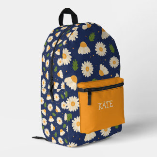 Whimsical Daisy Floral Pattern Personalized Name Printed Backpack