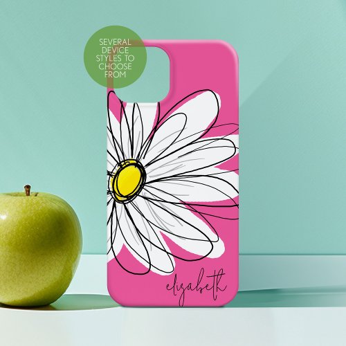 Whimsical Daisy Floral _ pink yellow and name iPhone 13 Mini Case