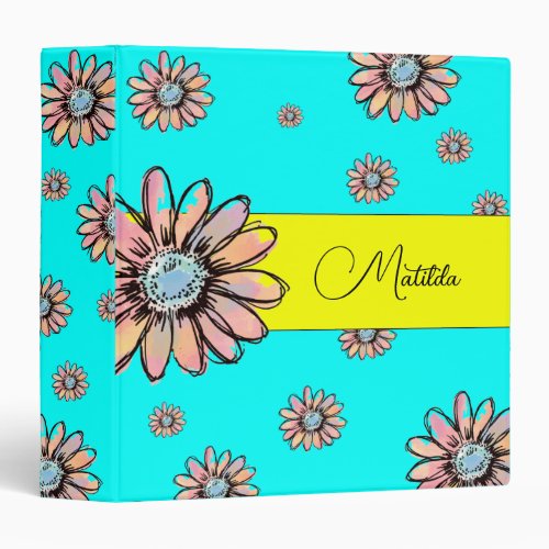 Whimsical Daisy flower Custom Text 3 Ring Binder