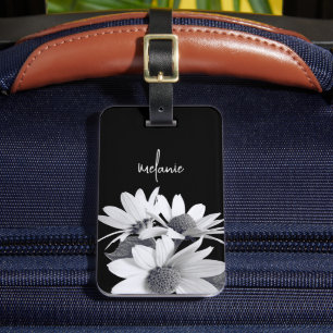 Whimsical Daisy Flower Custom Text & Colors Black Luggage Tag