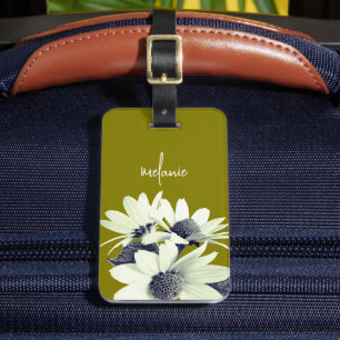 Whimsical Daisy Flower Custom Text & Colors Olive Luggage Tag