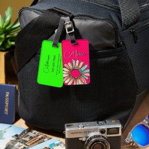 Whimsical Daisy flower Custom Text Luggage Tag