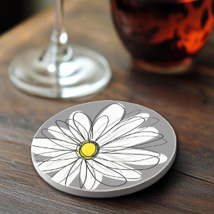 Whimsical Daisy in gray and yellow Coaster