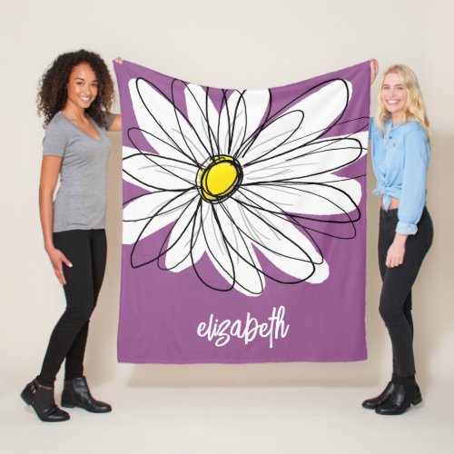 Whimsical Daisy _ orchid _ trendy script name Fleece Blanket